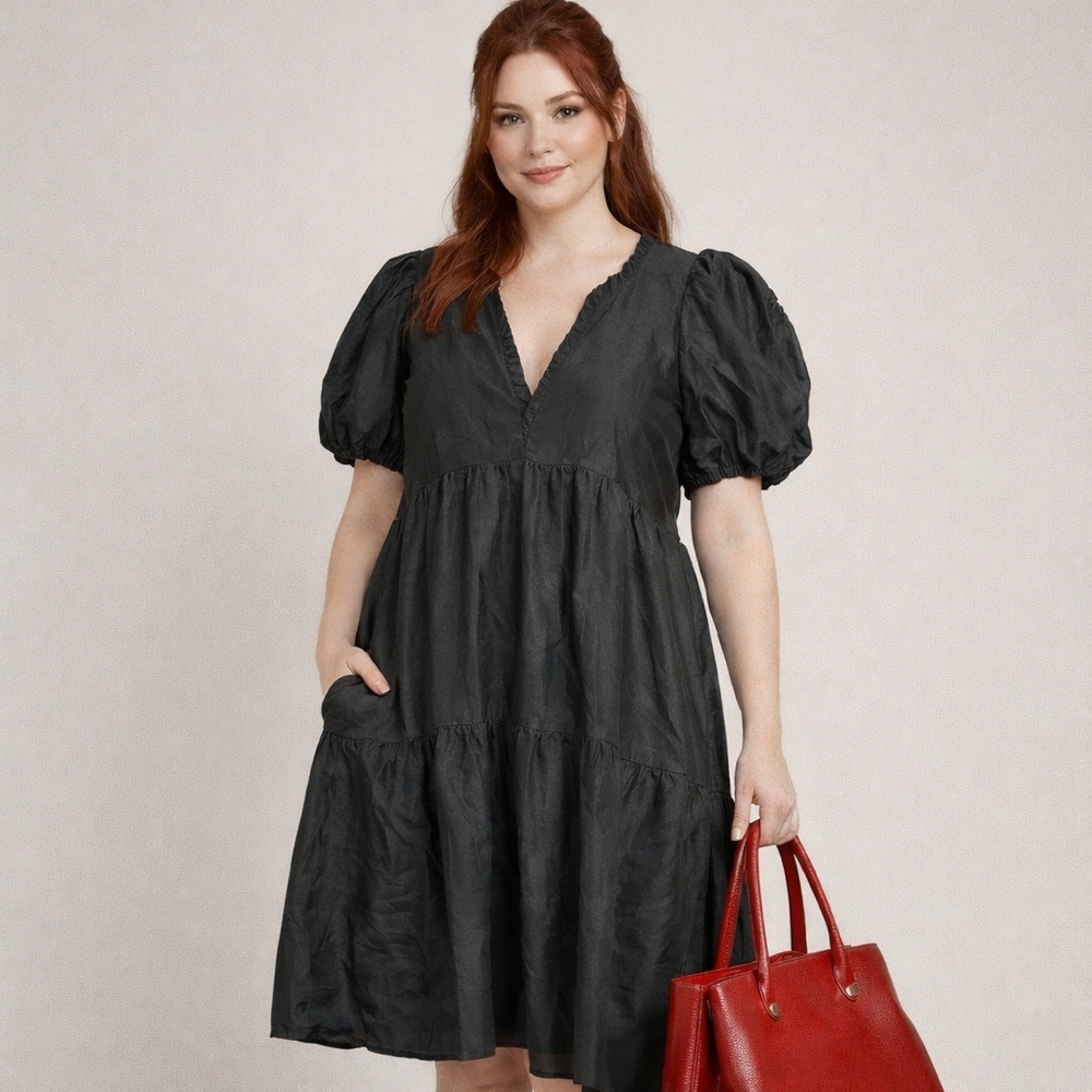 Kika Vargas Black Puff Sleeve Midi Dress - Picture 7 of 7